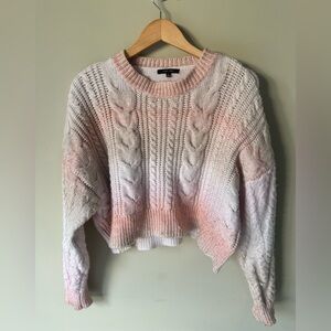 Love Tree Pink & Cream Cable Knit Cropped Sweater